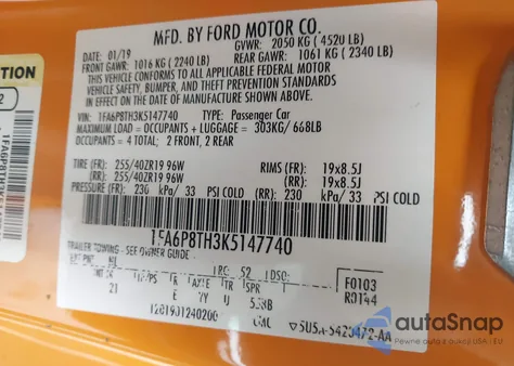 2019 Ford Mustang Ecoboost из США, поврежденный, VIN 1FA6P8TH3K5147740